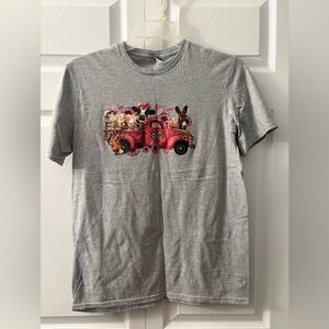 Gray T-Shirt with Red Truck valentines Graphic